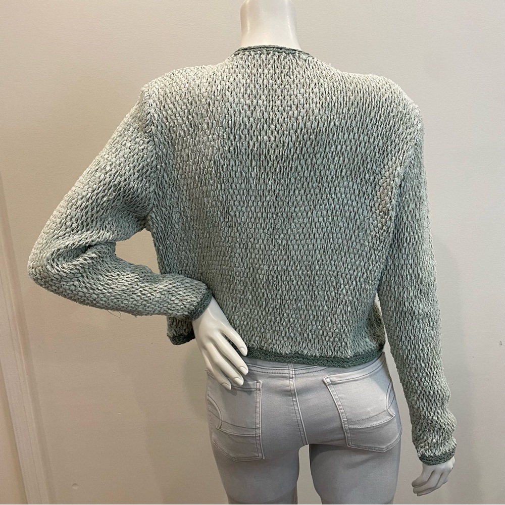 ESTELLE Vintage 80s Sea Foam Green Woven Cardigan Sweater Art to Wear - Picture 2 of 9